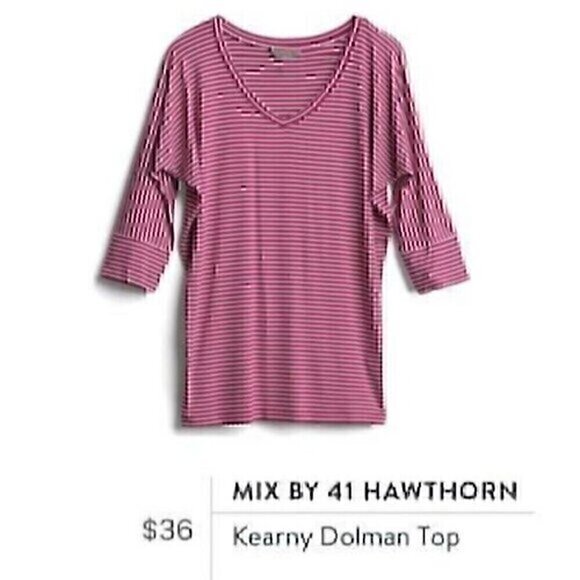 41 HAWTHORN STITCH FIX Kearny Dolman Top Berry Purple White Stripe 3/4 Sleeve M - Picture 1 of 10